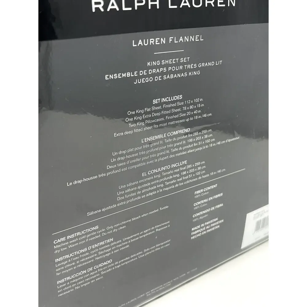 Ralph Lauren Millerton Plaid Flannel Sheet Set King Size Check Green Blue *READ*